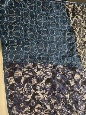 Coach Navy and White Signature Pattern Silk Scarf